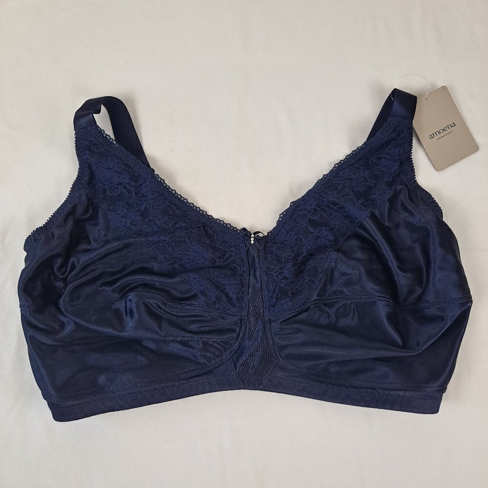 Amoena Nancy SB US Size 46G Navy Blue Lace Detail Adj Straps Back Closure NWT